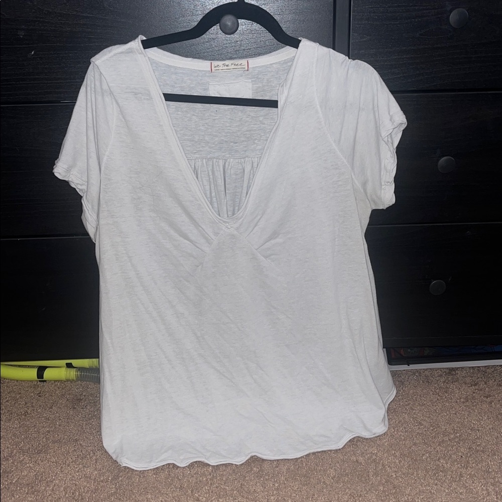 Free People Women's White V-Neck Top